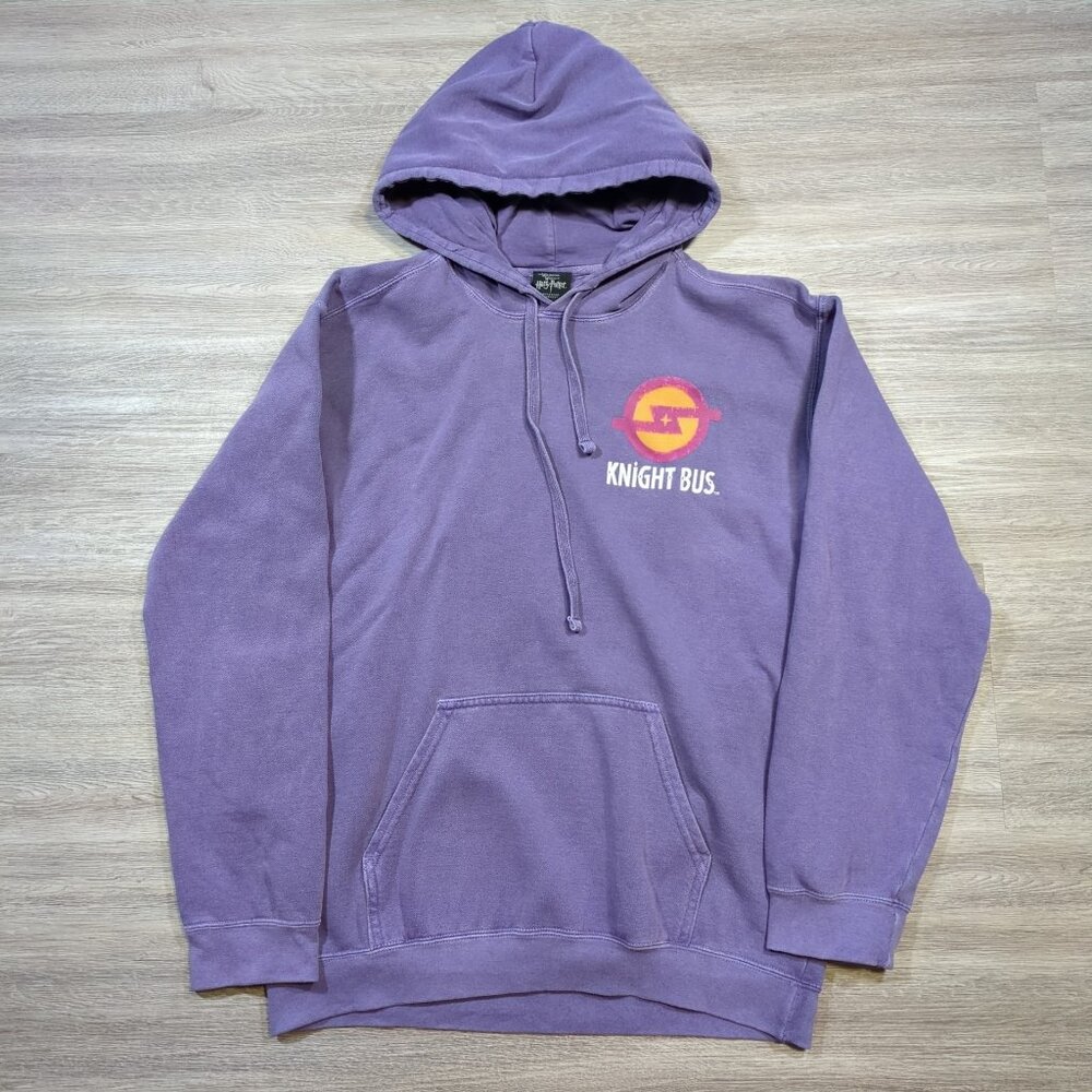 Harry Potter Knight Bus Purple Graphic Hoodie Men's Small Universal Studios